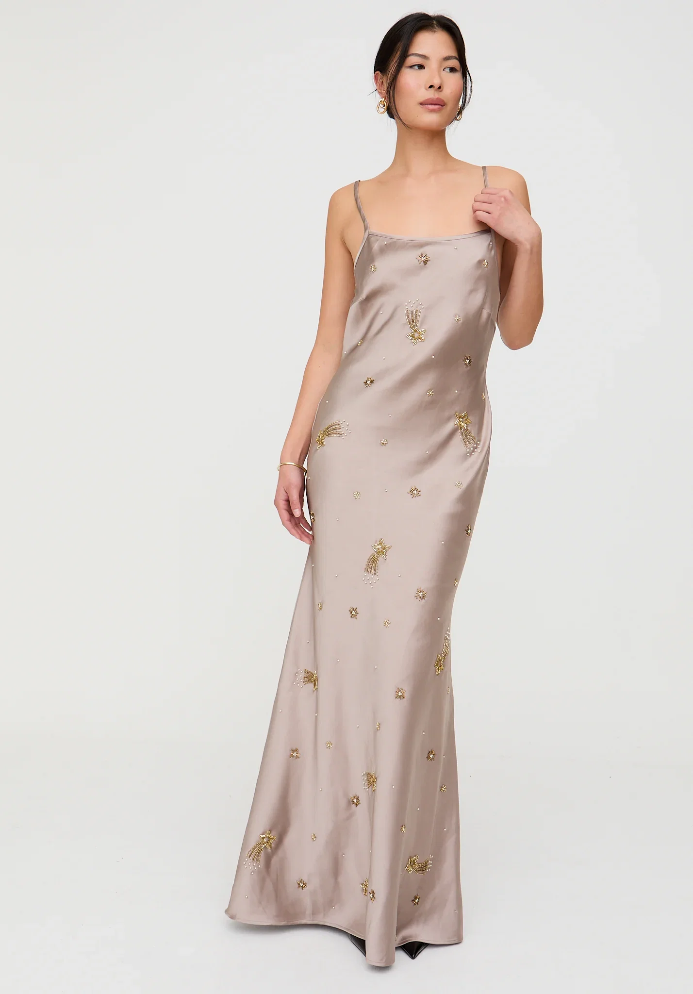 Image of Starburst All Over Embellished Maxi Dress In Oyster
