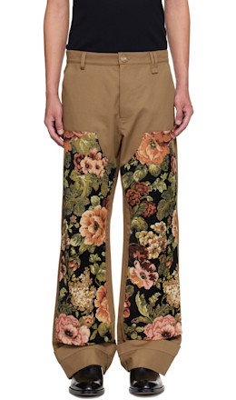 Khaki Patchwork Workwear Trousers - Simone Rocha