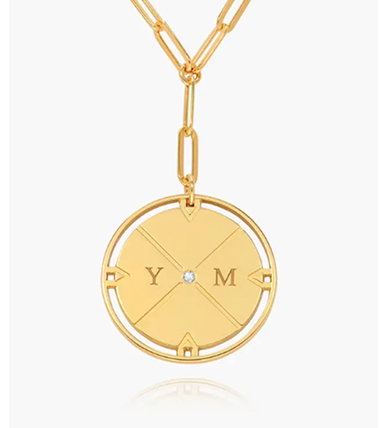 Engraved Compass With Diamond In Gold