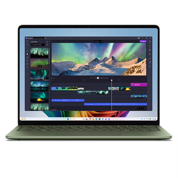The Surface Laptop showing photos of the northern lights to showcase the high resolution display. 