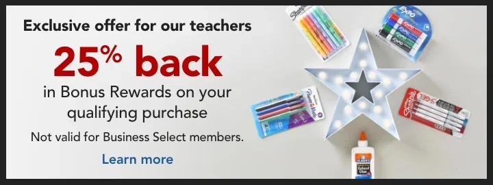 25% back in bonus rewards on qualifying purchase for teachers