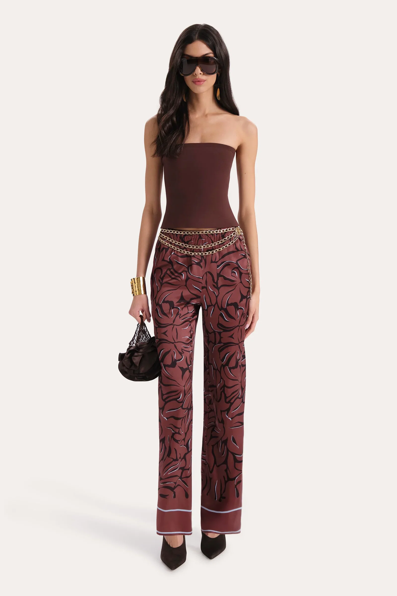 Image of Naya Charmeuse Coral Print Pants