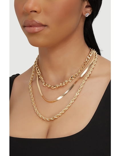 Shop Layered Chain Necklace and Stud Earrings Set