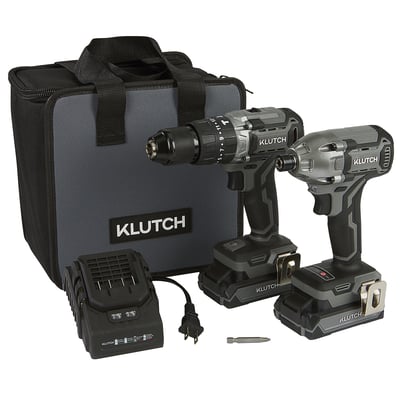 Klutch 1/2in. Hammer Drill/Driver and 1/4in. Impact Driver Kit, KLiQ 20V, Brushless, Cordless, 2.0Ah