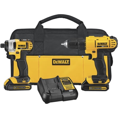 DEWALT 20V MAX Cordless Lithium-Ion Drill/Driver and Impact Driver Combo Kit, 2 Batteries, Model# DCK240C2