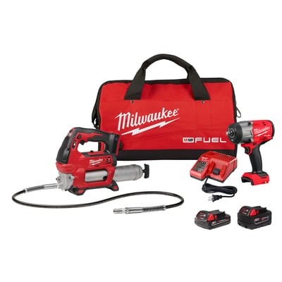 Milwaukee M18 FUEL High Torque Impact Wrench with Friction Ring Grease Gun Combo Kit, Model# 2967-22GG