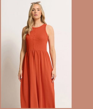 LTS Tall Orange Button Detail Cotton Maxi Dress