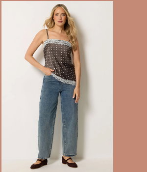 LTS Tall Chocolate Brown Polka Dot Asymmetric Lace Cami Top