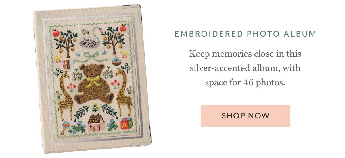 EMBROIDERED photo album Keep memories close in this silver-accented album, with space for 46 photos. Shop Now