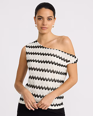 Crochet Striped Twist Strap One Shoulder Top