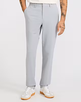 Slim Gray Seersucker Everyday Performance Hybrid Elastic Waist Suit Pant