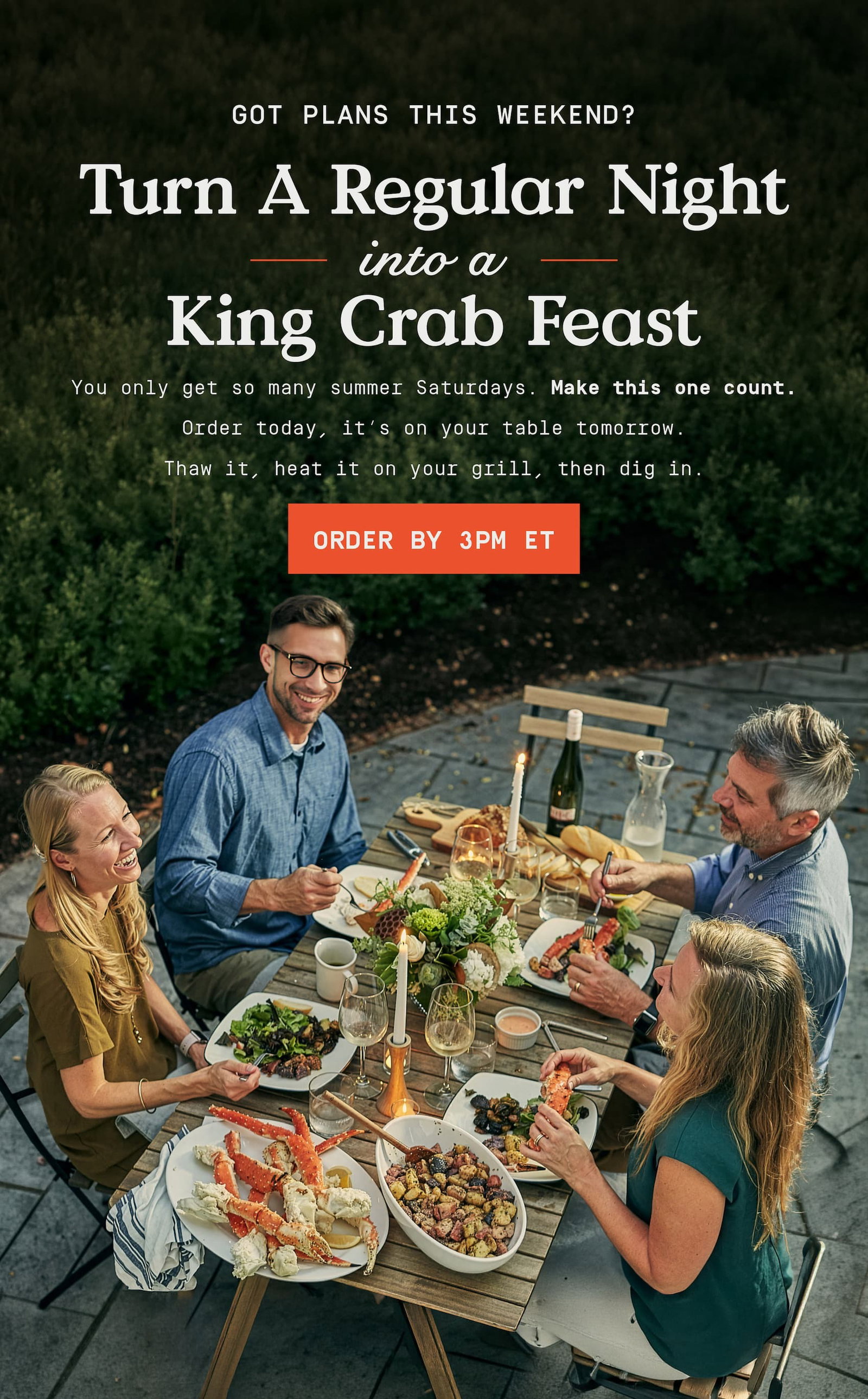 King Crab on table with guests