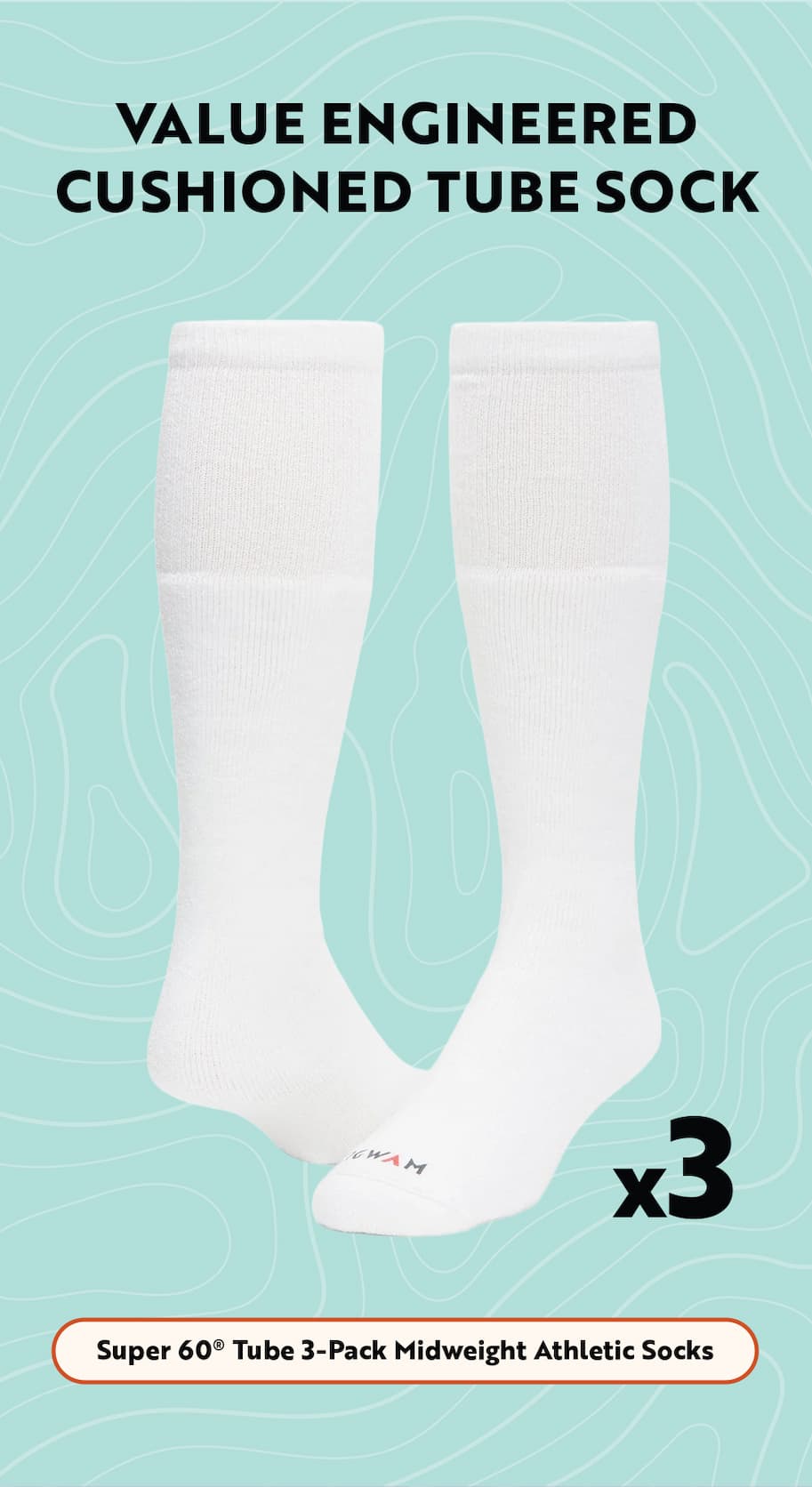 Super 60 Tube 3-Pack Midweight Athletic Socks