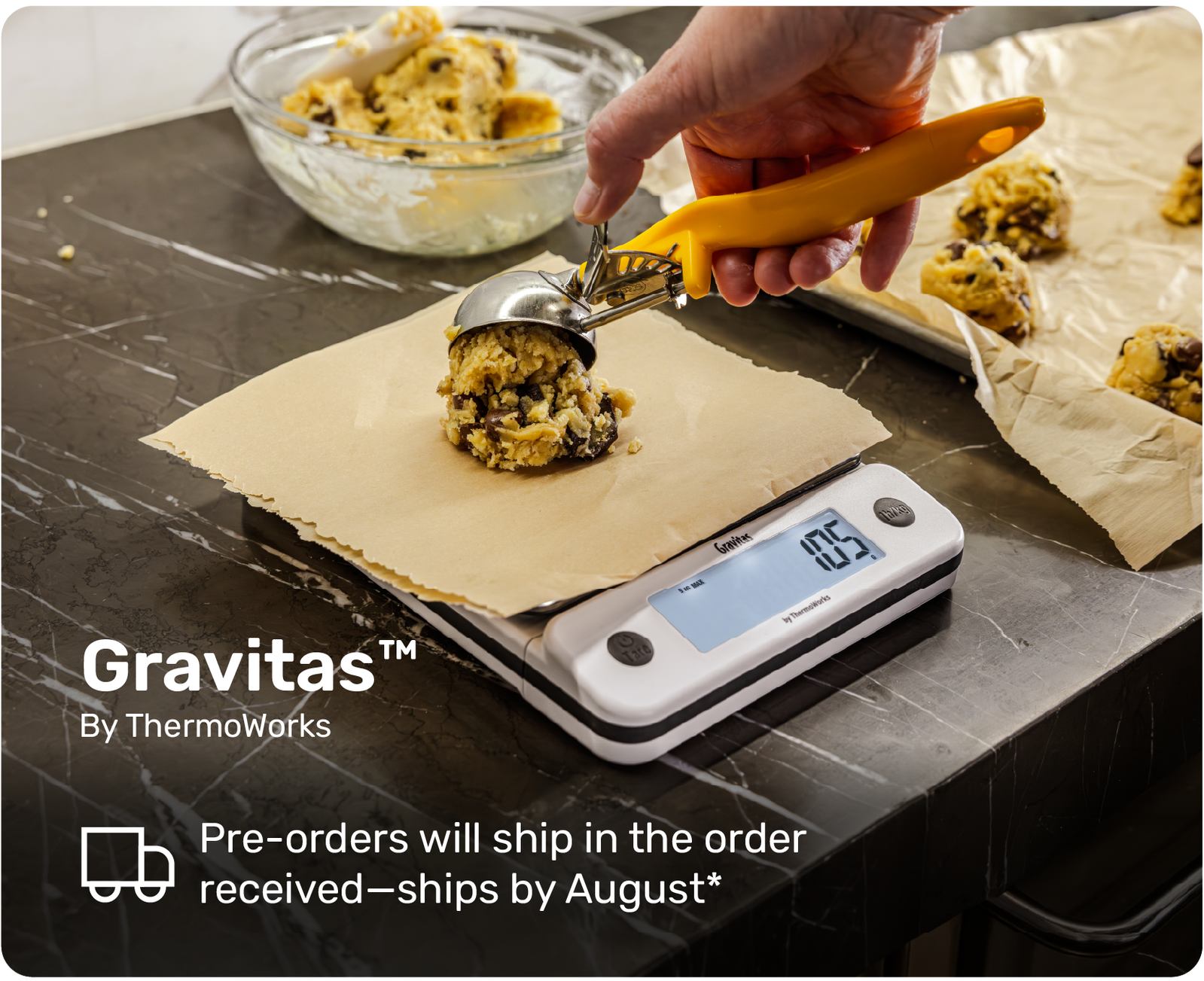 Weighing Cookie Dough on Gravitas Scale