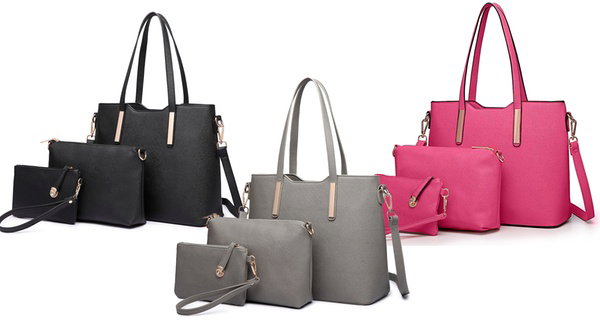 Ensemble 3 pièces sac en bandoulière, à main et pochette