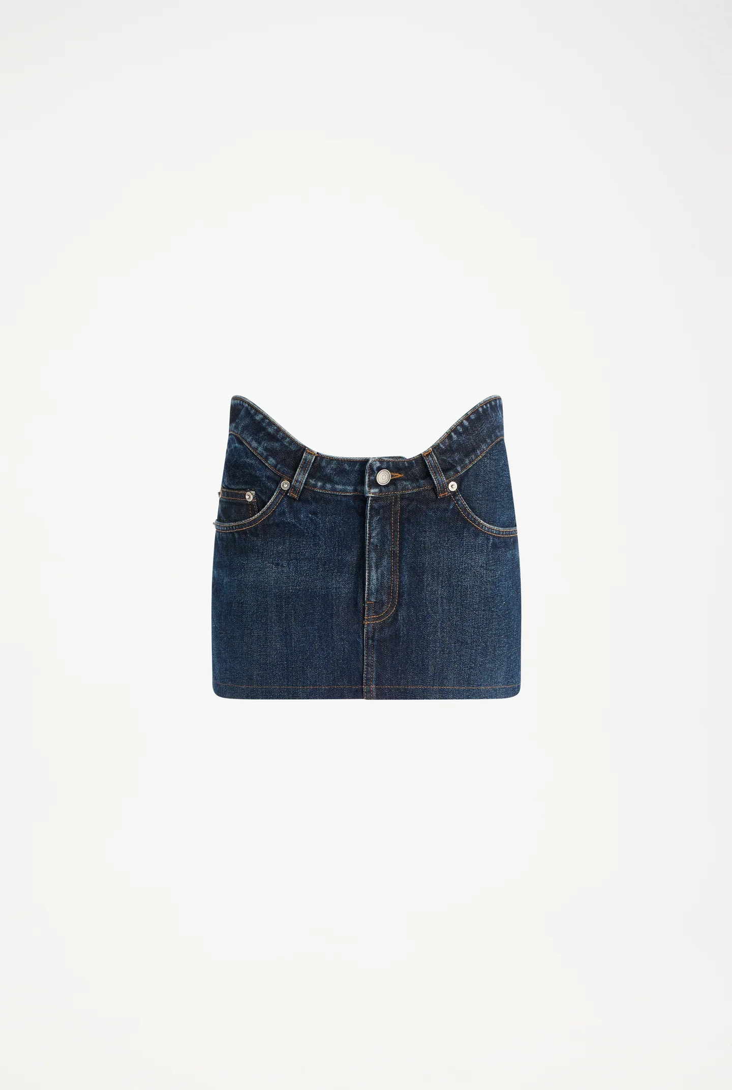The Curved Denim Mini Skirt