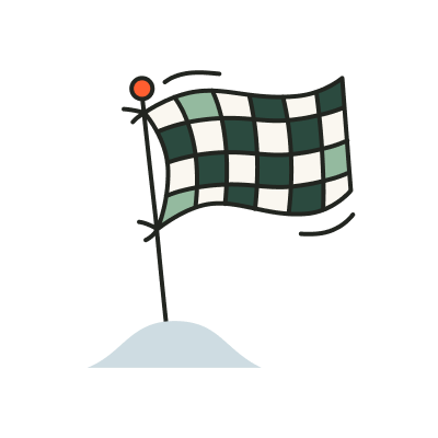 An illustrated image of a waving, checkered flag.
