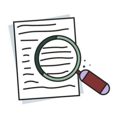 An illustrated image of a magnifying glass on top of a letter.