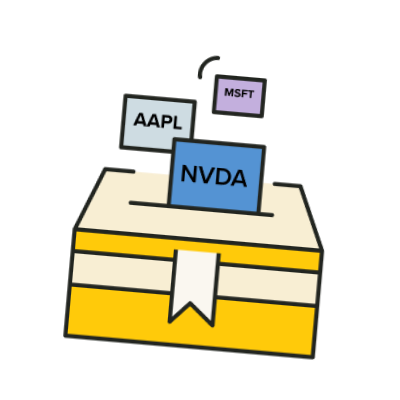 An illustrated image of cards being put into a box.