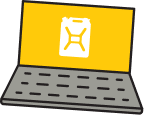 An illustrated image of a laptop with a yellow jerry can as its screensaver.