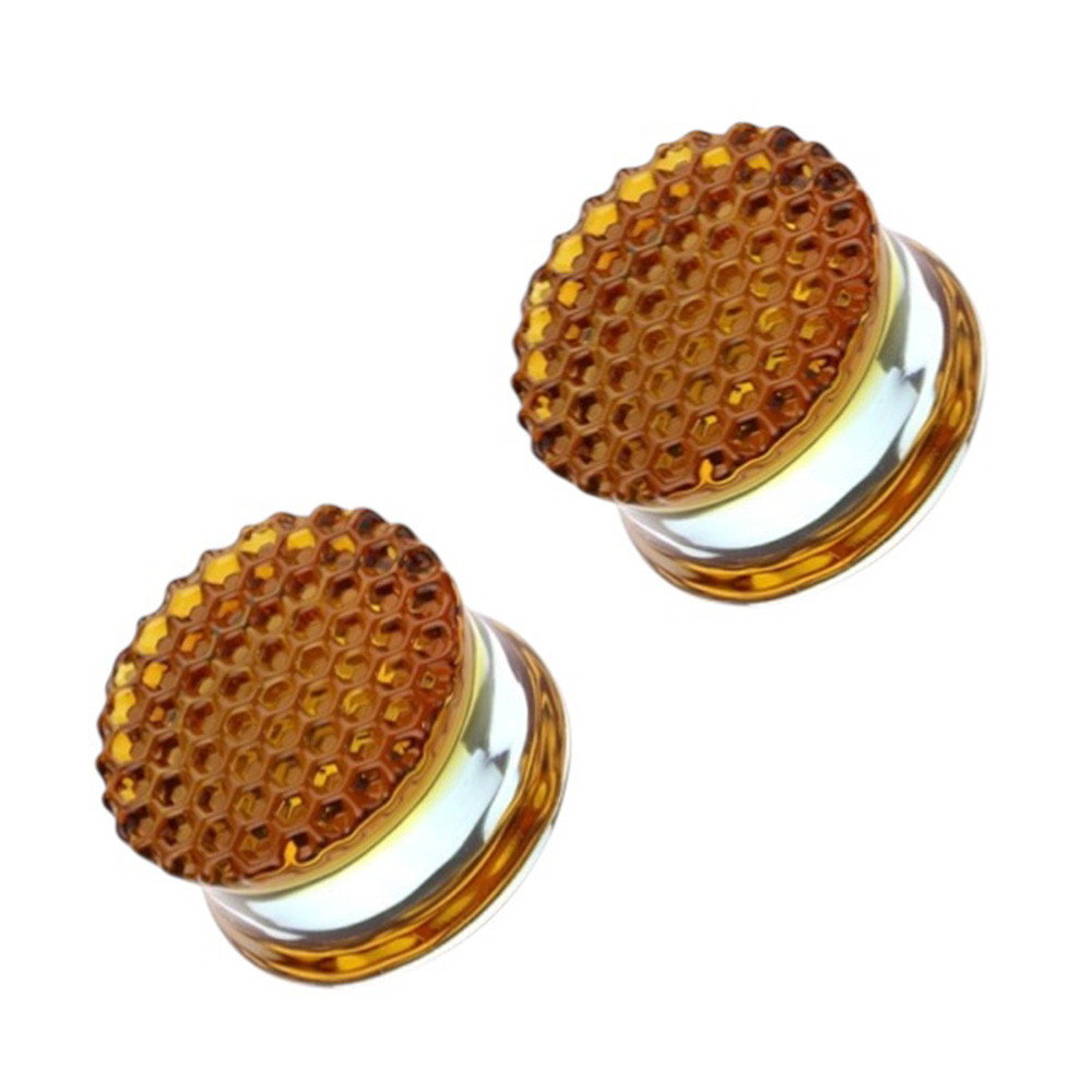  Honeycomb Glass Double Flare Plug Ear Gauges Piercings | Luxe Modz 