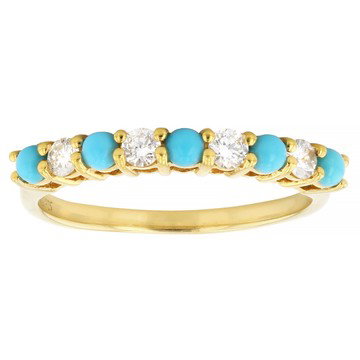 Sleeping Beauty Turquoise with Lab Grown Diamond 18K Yellow Gold Over Sterling Silver Ring 0.22ctw