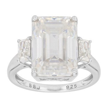Emerald Cut And Radiant Cut Moissanite Platineve Three Stone Ring 9.96ctw DEW