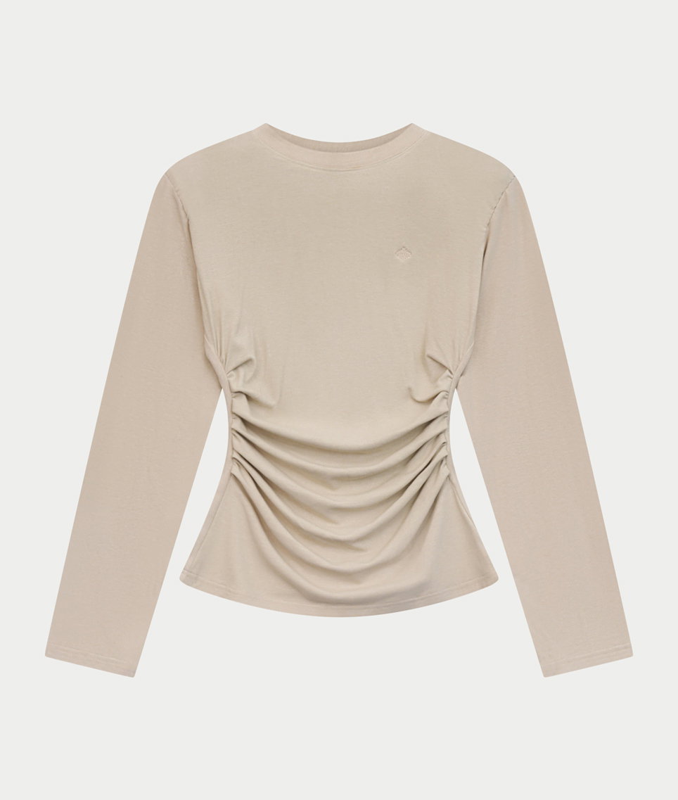 LONG SLEEVE SHOULDER PAD RUCHED TEE
