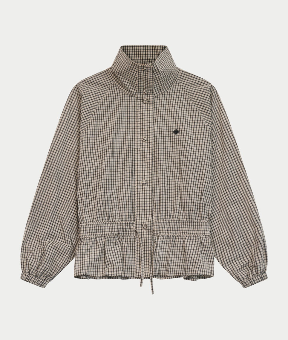 CHECKED DROP WAIST FUNNEL NECK JACKET