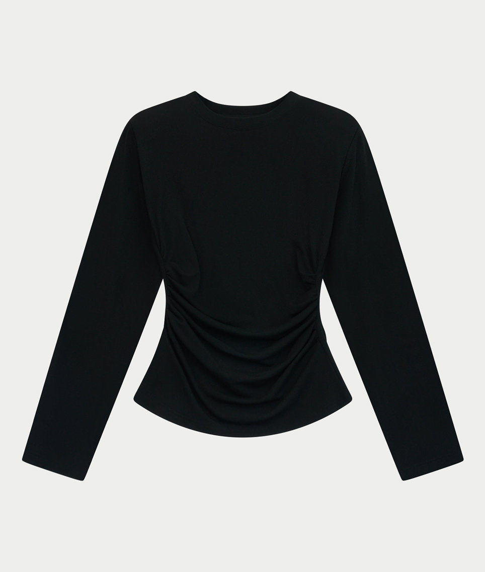 LONG SLEEVE SHOULDER PAD RUCHED TEE