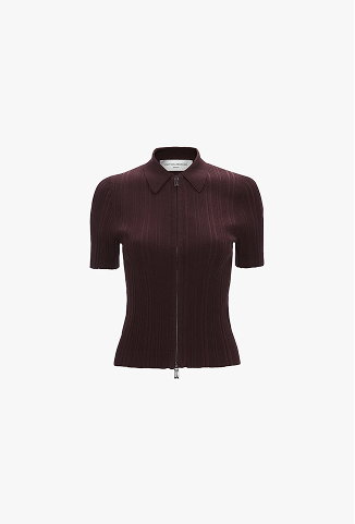 Ribbed Polo Top In Dark Burgundy