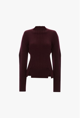 Ribbed Jumper In Dark Burgundy