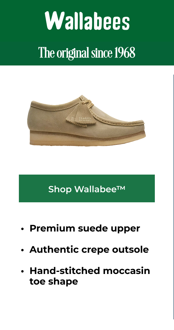 Wallabees | Premium suede upper  Authentic crepe outsole  Hand-stitched moccasin toe shape | Shop Wallabee