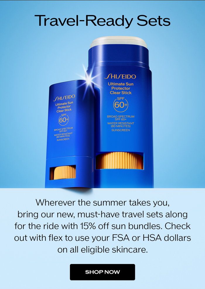Wherever the summer takes you, bring our new, must-have travel sets along for the ride with 15% off sun bundles. Check out with flex to use your FSA or HSA dollars on all eligible skincare.