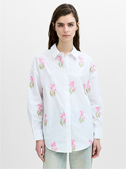 Cambria Cotton Embroidered Floral White Shirt