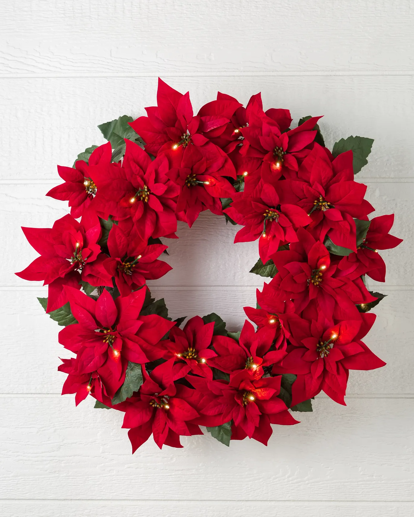 Outdoor Lit Poinsettia Celebration Wreath