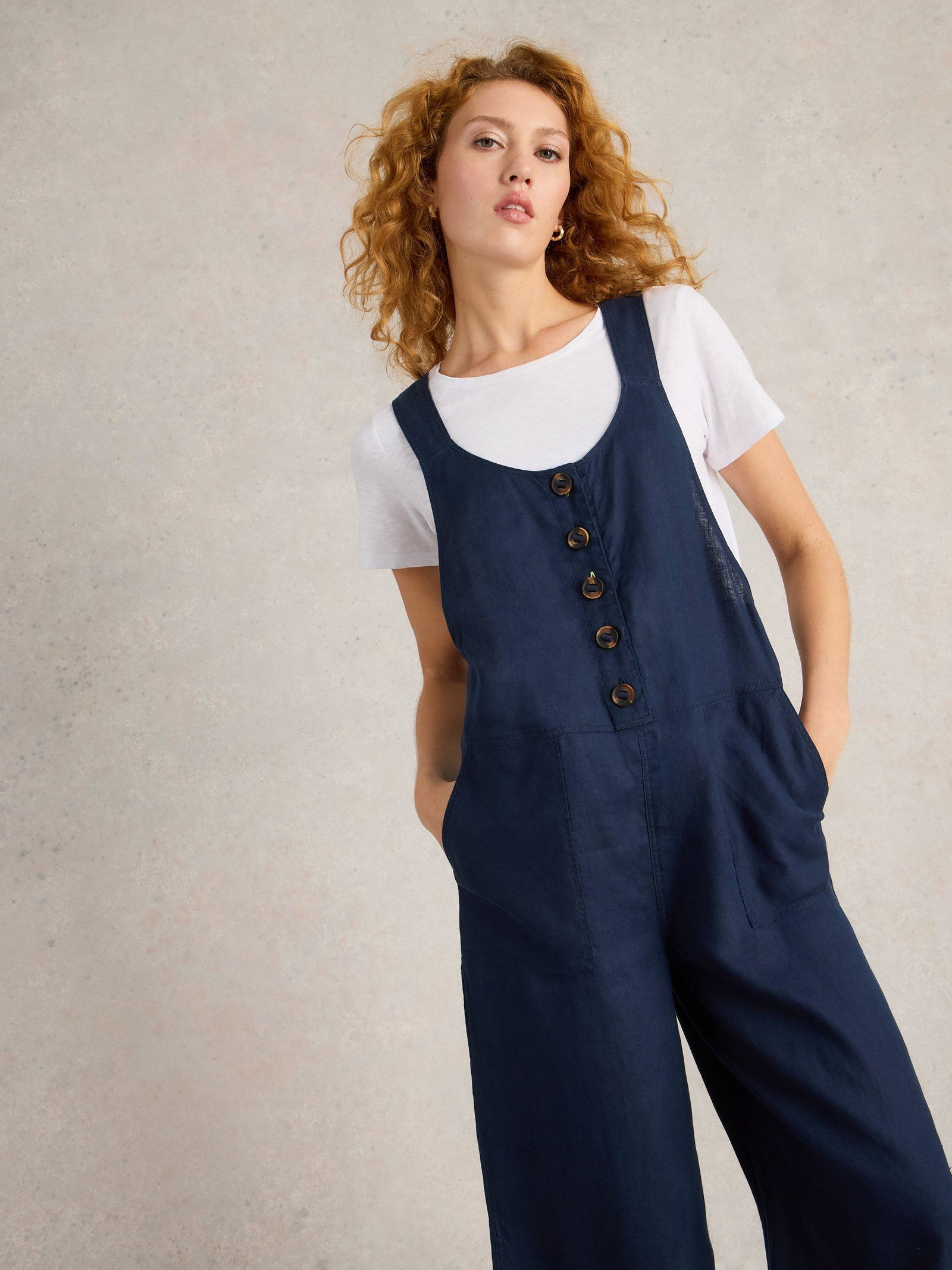 Shop Viola Linen Dungaree