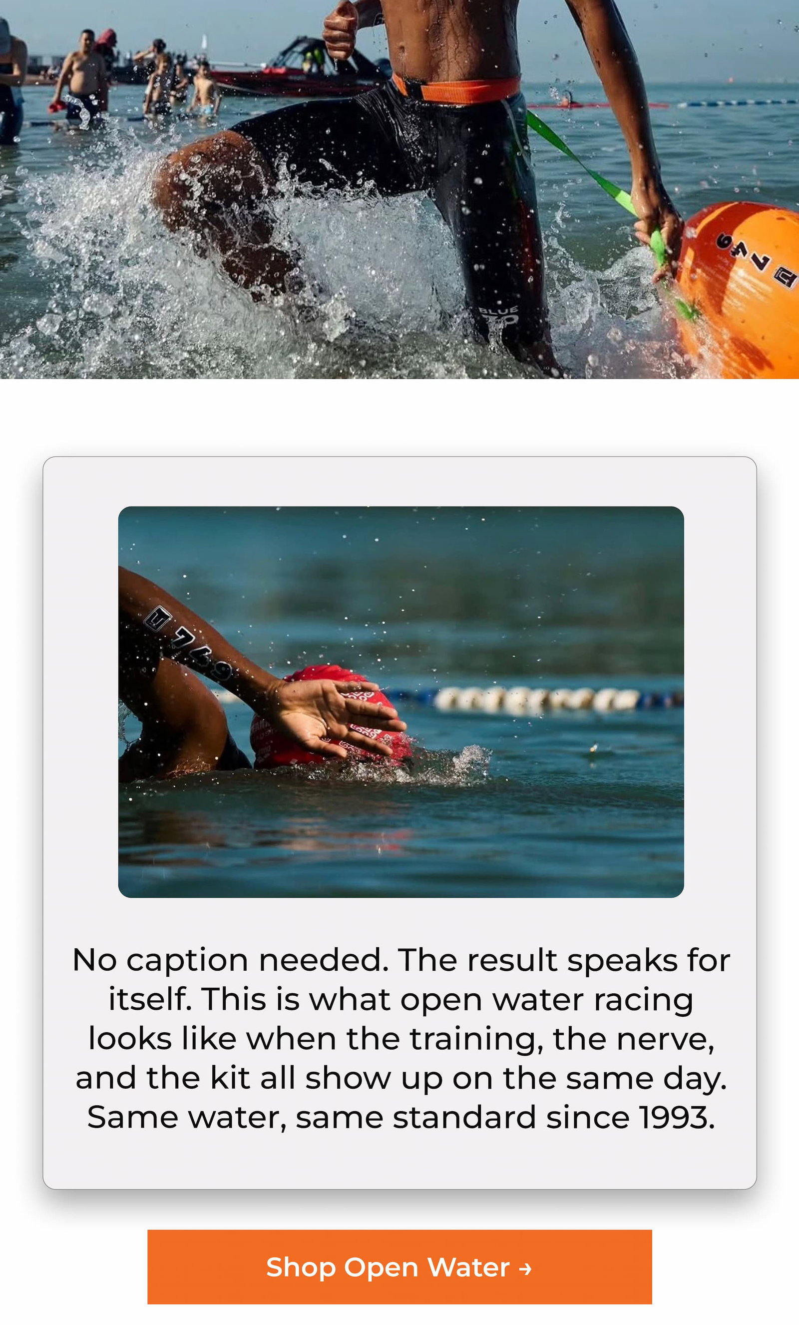 No caption needed. The result speaks for itself. This is what open water racing looks like when the training, the nerve, and the kit all show up on the same day. Same water, same standard since 1993.