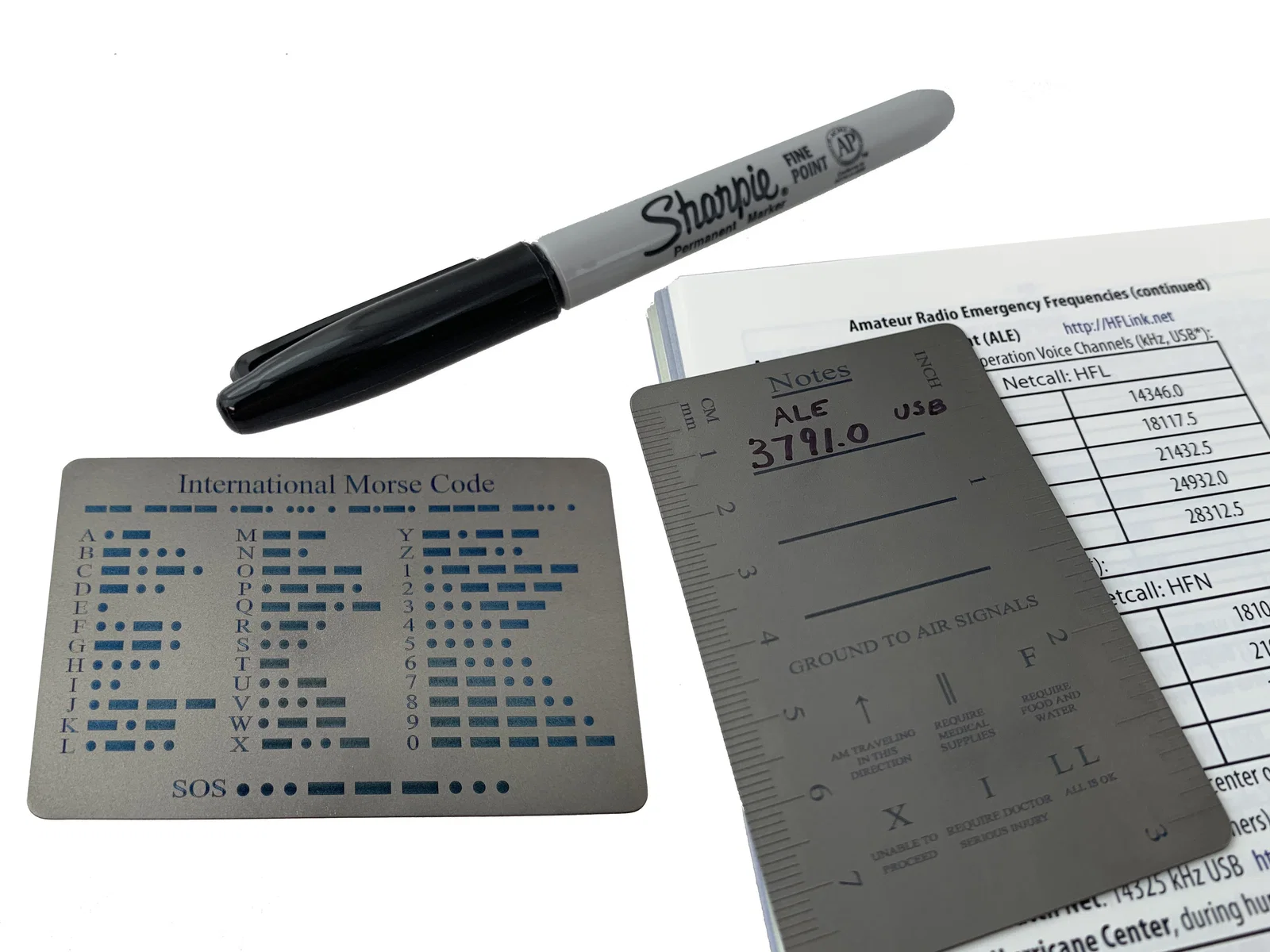 Titanium COMM Card International Morse Code SOS Notes Measurement