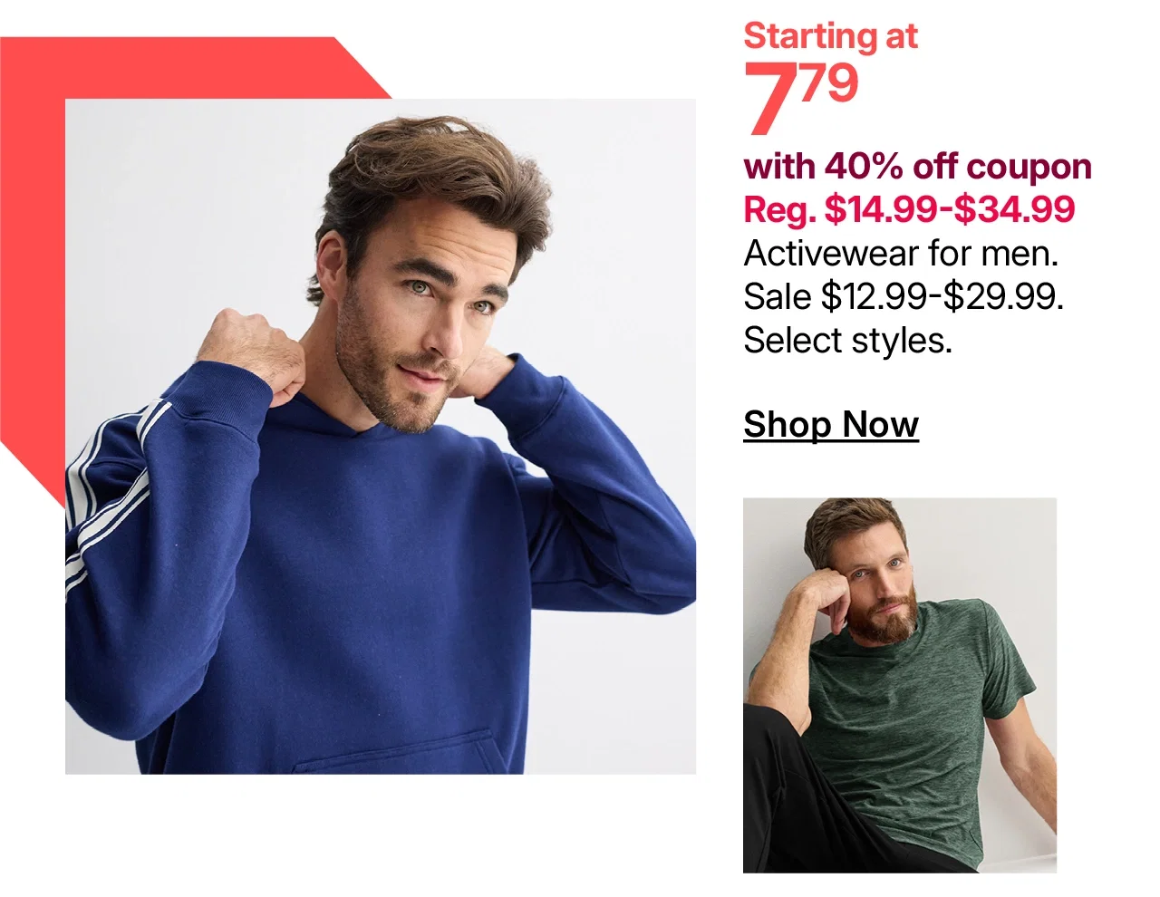 starting at $14.99 plus save with coupon activewear for men