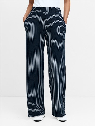 Wren Pinstripe Pull-On Navy Blue Wide Leg Trousers
