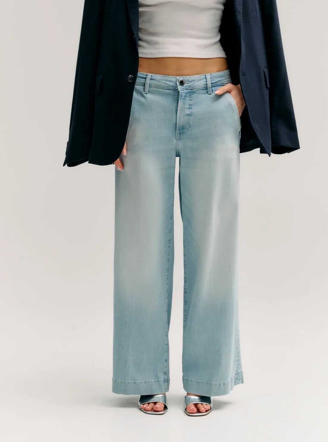 Image of Eco Zoya Wide Leg Crop Jeans in Light Blue Wash