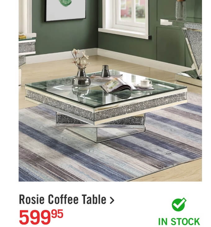 Rosie Glam Mirror & Glass Top Coffee Table.