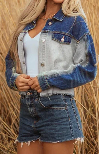 Threaded Pear Kikki Detail Distress Denim Jacket