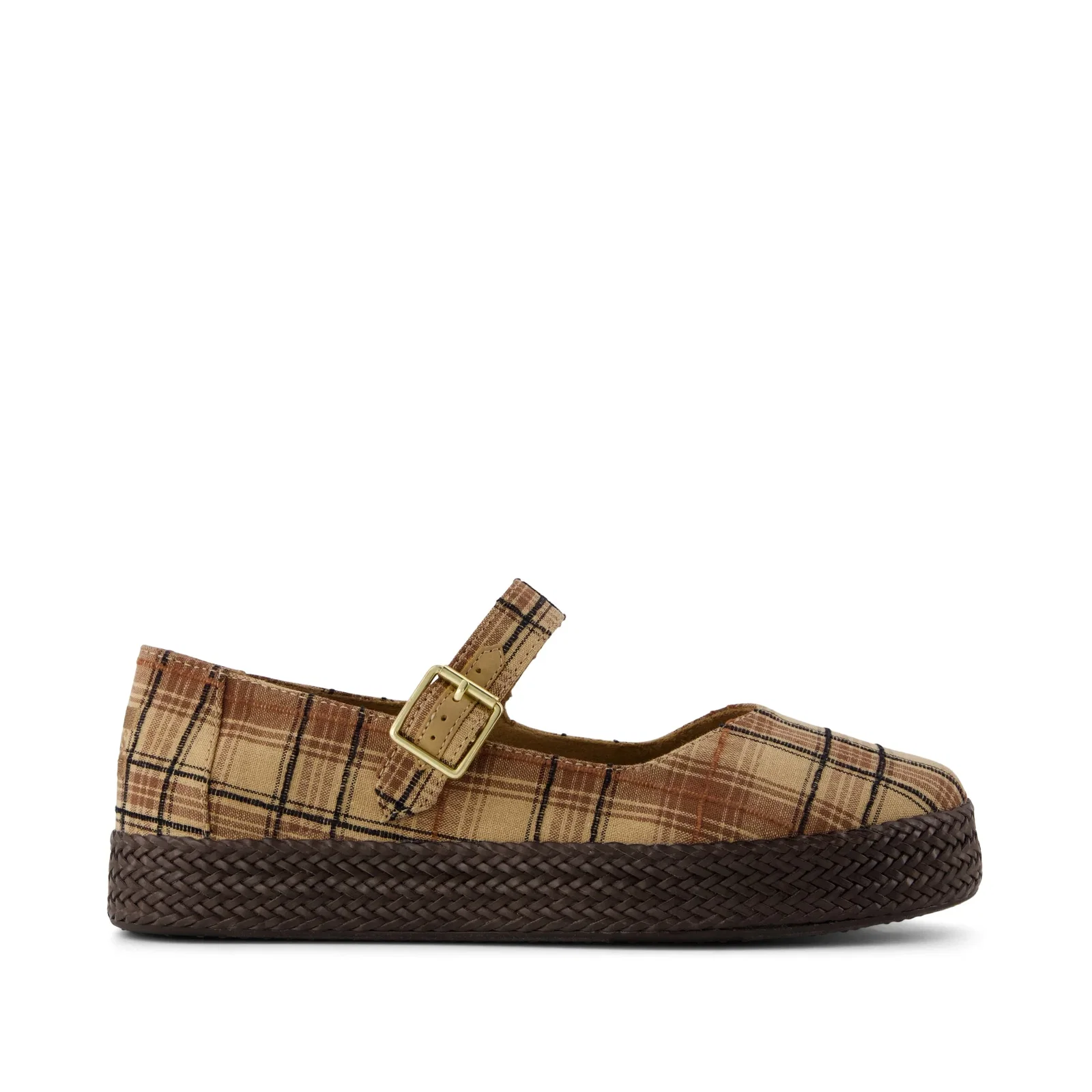 Image of Womens Carolina Mary Jane Espadrille Toffee Textured Plaid
