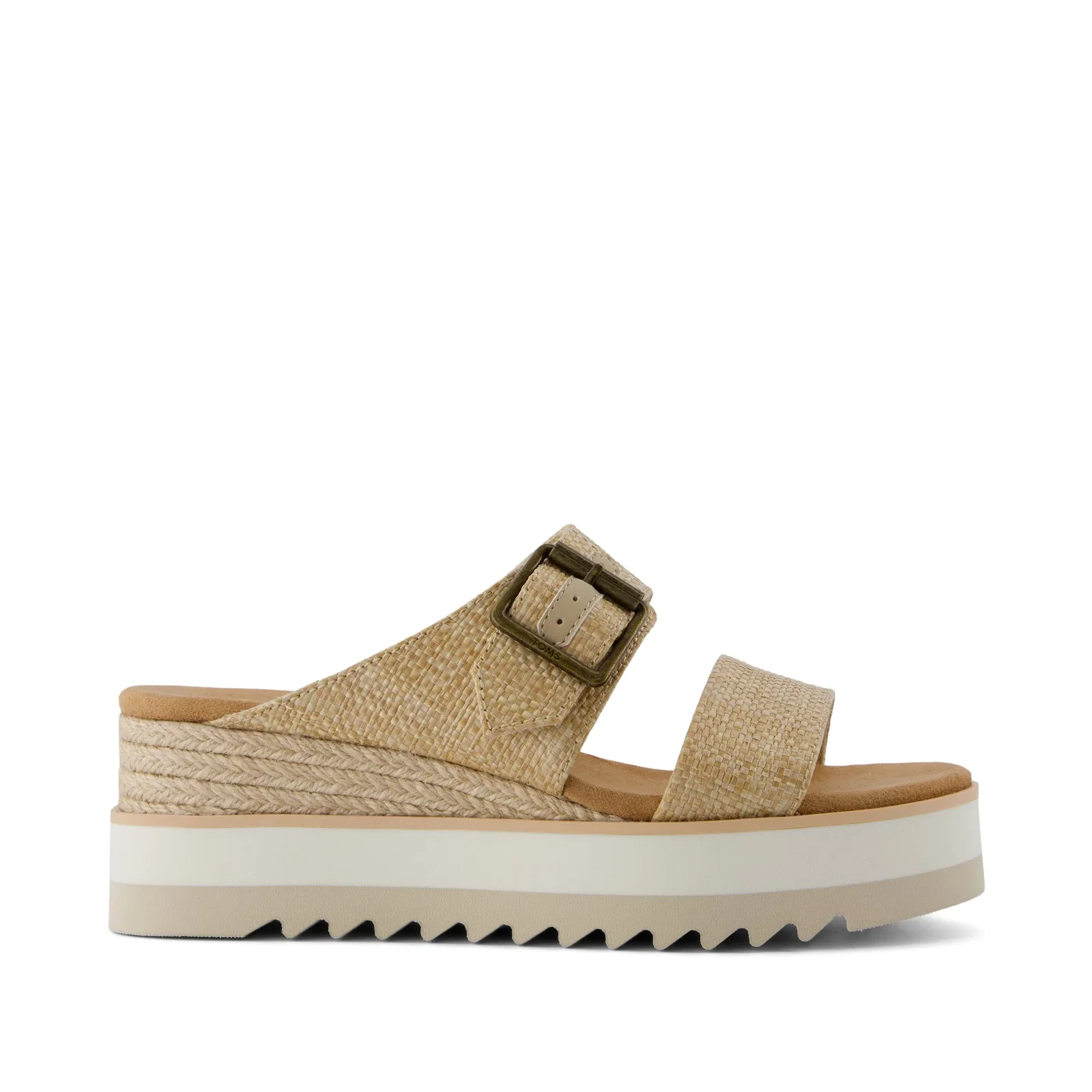 Image of Diana Mule Buckle Wedge Sandal Almond Raffia