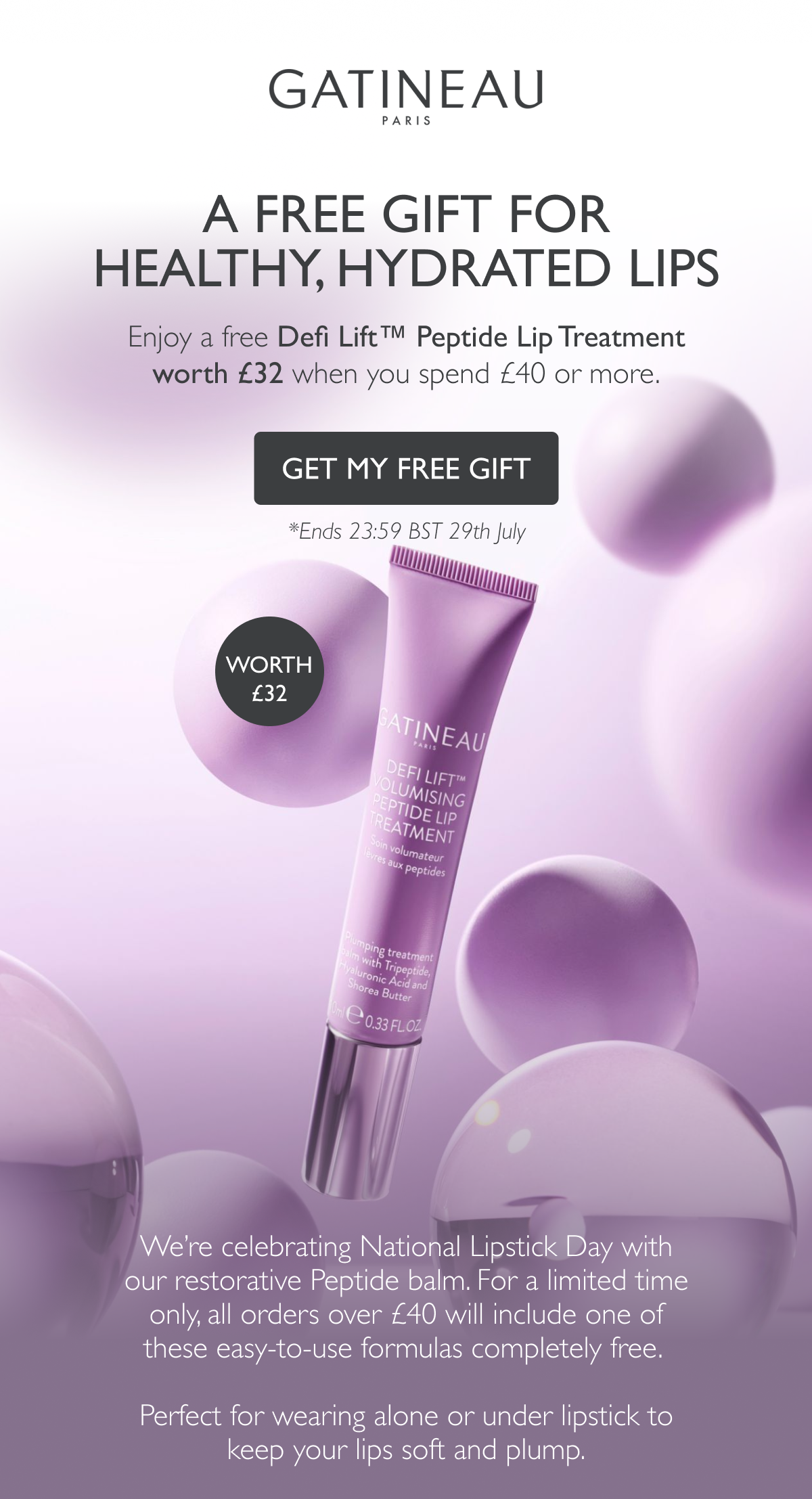 Free Peptide Lip Treatment when you spend 40 or more