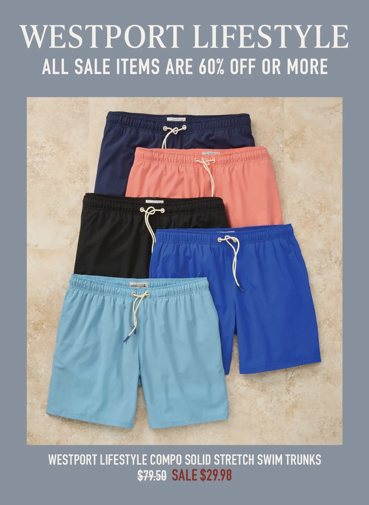 Shop Westport Lifestyle outdoor essentials on sale — swim trunks, hoodies, and warm-weather favorites up to 60% off.