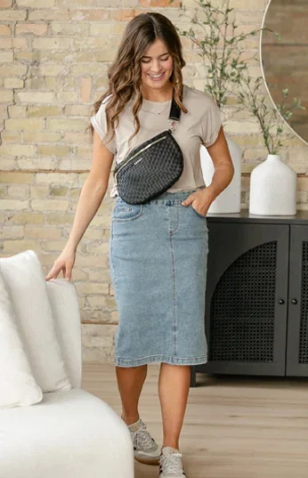 Sandra Classic Wash Midi Denim Skirt