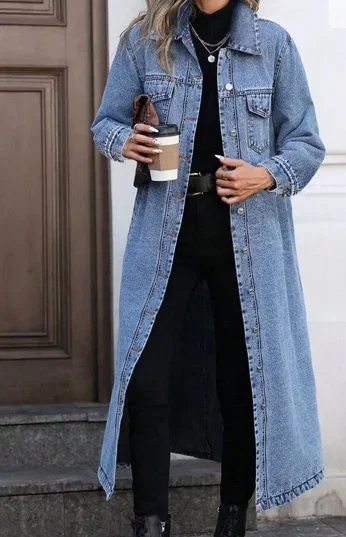 Longline Button-Front Denim Jacket